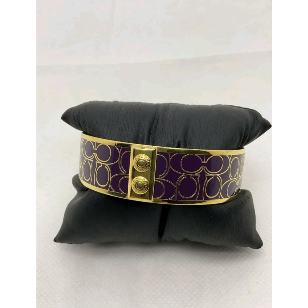 Coach Purple Enamel Signature Bangle Bracelet NWOT 2 2/3" Circumference